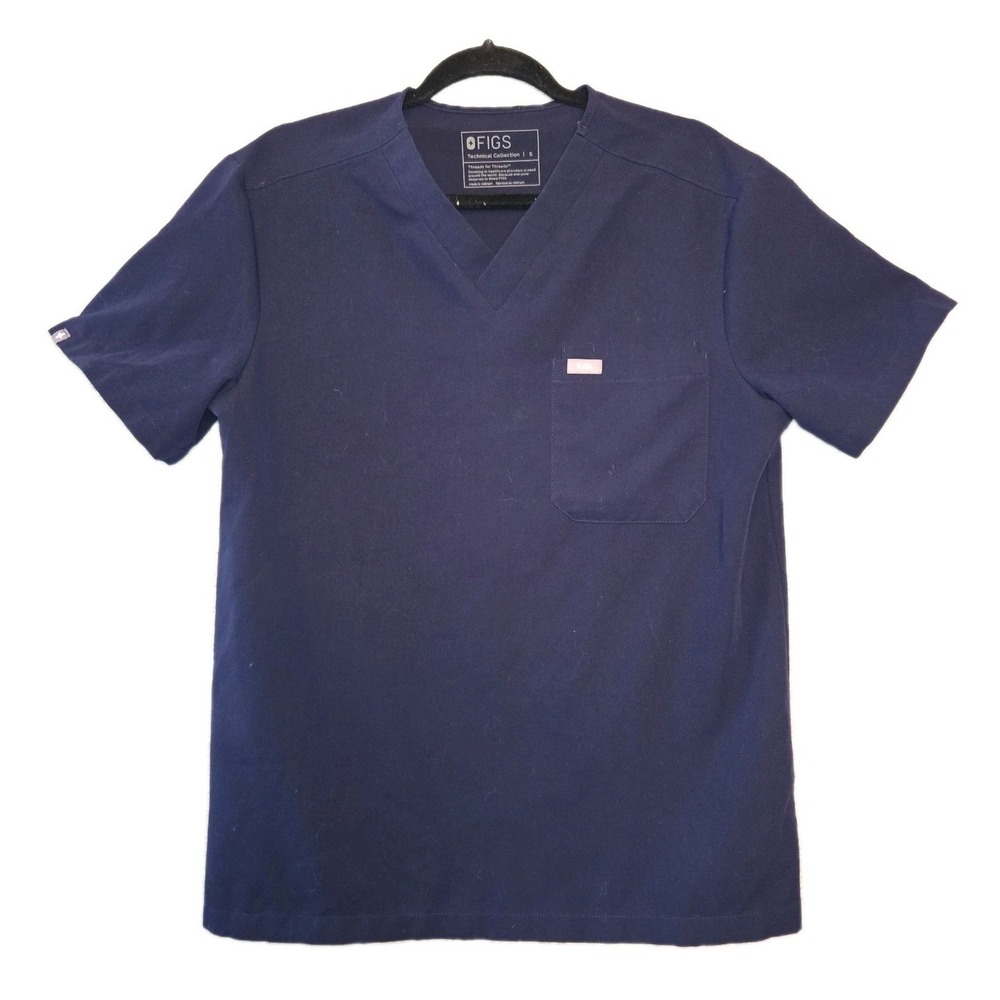 FIGS Leon Technical Collection Scrub Top Men's Small Navy Blue Stretch Medical